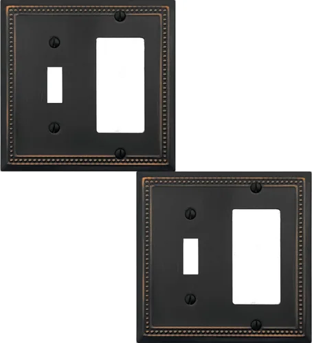 Miniatura 19 de OKAWYC Cubierta de Interruptor de Luz de Tomacorriente Dúplex Individual Belaire de Metal con Cuentas para Pared, Paquete de 4 Latón Antiguo 1 Gang