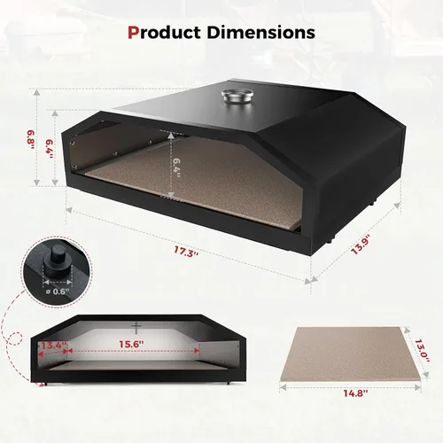 Miniatura 8 de CAMPLUX Horno de pizza de 17 pulgadas para parrilla con bolsa de almacenamiento y piedra de cordierita de 14.8 x 13 pulgadas, termómetro integrado