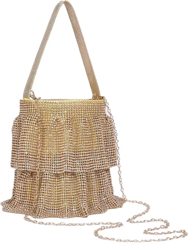 Miniatura 8 de Bolso de mano con cadena de diamantes de imitación brillantes para mujer, elegante bolso de mano de noche con cristales brillantes para fiesta