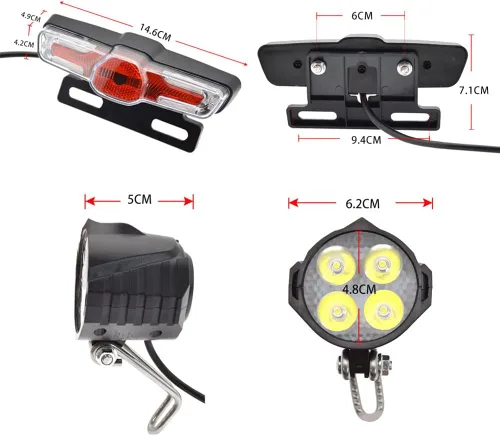 Miniatura 5 de Ebike - Juego de luces delanteras y traseras, focos LED nocturnos, piezas de modificación de ciclismo, kit de luces de advertencia delanteras