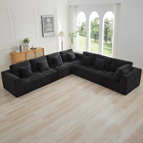 Miniatura 18 de Sofás modulares deshuesados de 140 pulgadas para sala de estar, sofá modular modular de nube comprimida, sofá moderno en forma de U de 9 plazas Gris