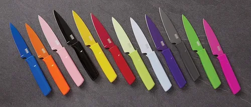 Miniatura 6 de Kuhn Rikon Colori® - Cuchillo de pelar de acero inoxidable japonés de 4 pulgadas, hoja antiadherente, mango ergonómico y funda, color blanco