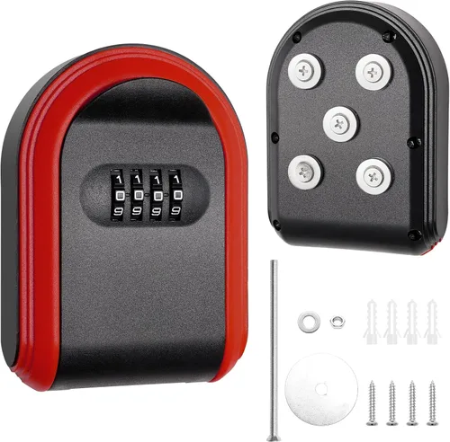 Miniatura 9 de Soporte magnético para llaves con cerradura, caja de cerradura magnética oculta debajo del automóvil, combinación segura de 4 dígitos con código