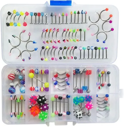 Oasis Plus Balala Sin Duplicados 110 PCS Joyería Corporal Piercing Barbell Ceja Ombligo Vientre Lengua Labio Barra Cartílago Nariz Septum Anillos 22