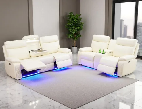 Miniatura 29 de Juego de Sofá Reclinable Eléctrico, Juego de Sofá y Sillón Reclinable de Cuero Negro, Juegos de Muebles de Sala de Estar, Sofá de Dos Plazas
