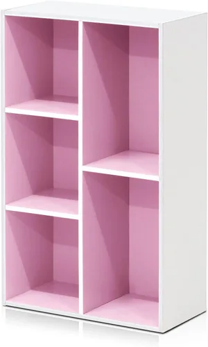 Furinno - Estantería abierta reversible de 5 cubos, color blanco y rosado, 11069WH/PI Blanco/Rosa