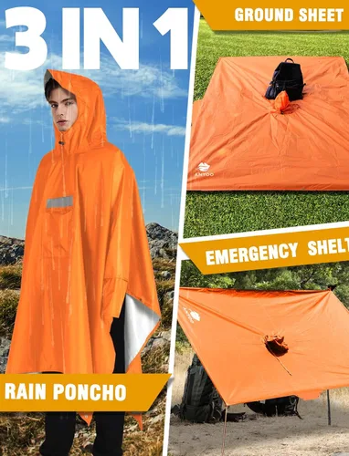 Miniatura 7 de ANYOO Poncho de lluvia con capucha para adultos, impermeable, ligero, para hombres y mujeres, chaqueta de lluvia reutilizable para emergencias al