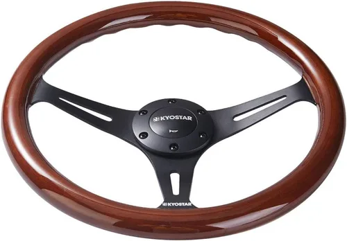 Miniatura 4 de Volante universal Kyostar de 14 pulgadas, estilo clásico Grant Nostalgia, grano de madera, negro, con botón de bocina
