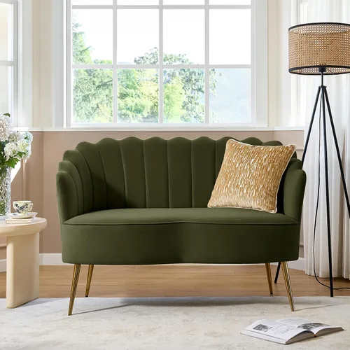Miniatura 42 de HULALA HOME Silla decorativa moderna de terciopelo con respaldo en forma de concha, bonito sillón para sala de estar, dormitorio con patas doradas
