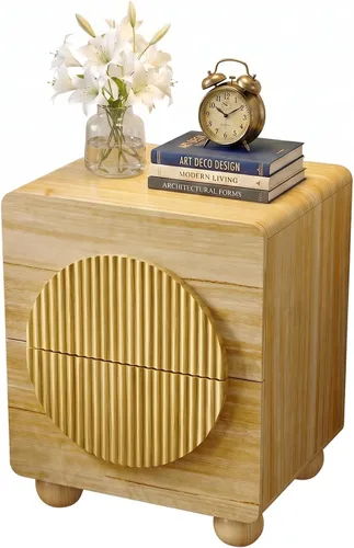 Miniatura 21 de Mesita de noche con 2 cajones de almacenamiento, mesa auxiliar moderna para dormitorio con asa recortada, mesitas de noche grandes para dormitorio
