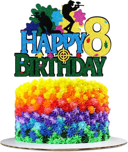Miniatura 10 de Paintball - Decoración colorida para tartas de feliz cumpleaños, juego de disparos de feliz cumpleaños, suministros de fiesta de paintball para niños