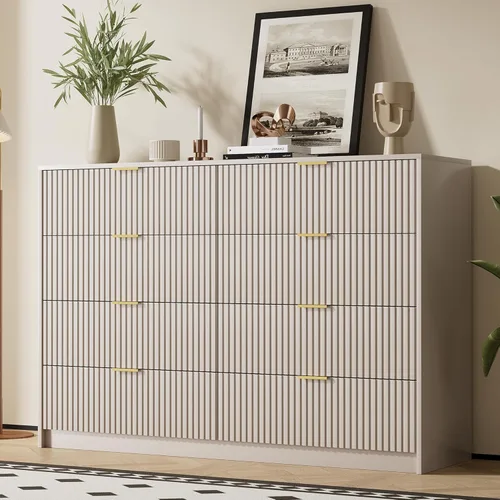 Miniatura 21 de Furniway Cómoda Beige para Dormitorio, Cómoda Moderna con 6 Cajones y Deslizadores Suaves, Cómoda Ancha con Manijas Doradas para Dormitorio, Sala