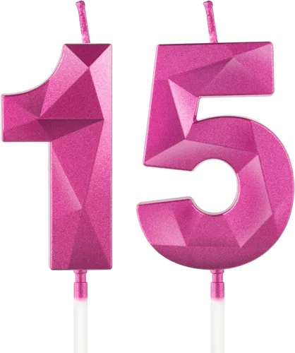 Miniatura 305 de Velas de cumpleaños número 15, velas número 15, velas de feliz cumpleaños de oro rosa para pastel, decoraciones de cobertura de pastel de diseño 3D