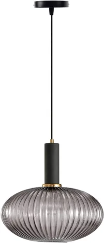 Miniatura 14 de Lámpara colgante negra y pantalla de luz a rayas de vidrio, iluminación colgante moderna para isla de cocina, casa de campo, luces colgantes