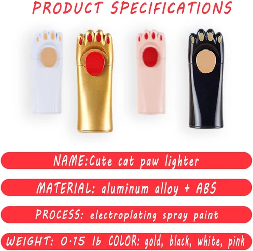 Miniatura 3 de Encendedor a prueba de viento, diseño genial de pata de gato, rellenable, ajustable, encendedor de butano, regalo para hombres (sin gas)