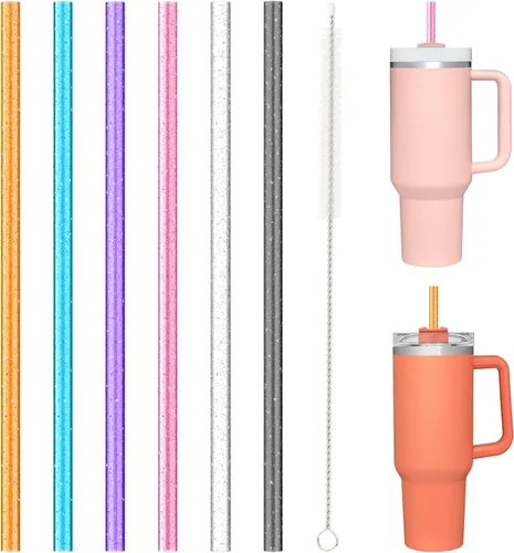 Miniatura 10 de 12 popotes de repuesto de colores con tapas protectoras para taza Stanley de 40 oz, 30 oz, 20 oz, 14 oz, 64 oz, popotes reutilizables con tapa, Paja