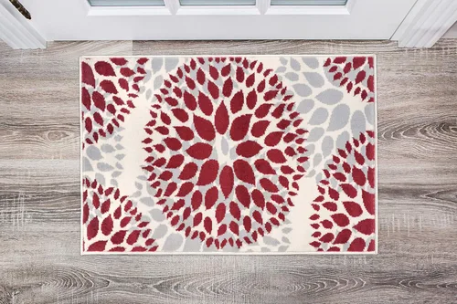 Miniatura 9 de Rugshop Alfombra con diseño moderno de círculos florales amarillos – Elegante, sin desprendimiento, de 2 x 3 pies, para sala de estar, dormitorio