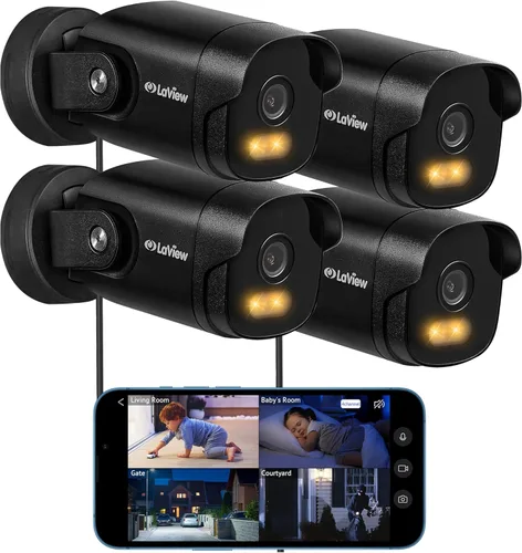 Miniatura 17 de LaView Cámara de seguridad de 5 MP para exteriores con visión nocturna a color, cámaras con cable 3K para seguridad del hogar, cámara impermeable