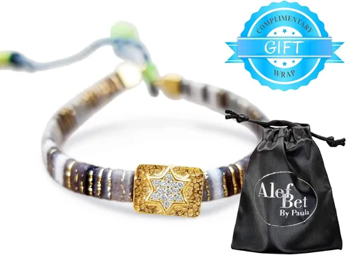 Miniatura 16 de Alef Bet by Paula Macrame Friendship Bracelet in Shades of Blue with Gold-plated Jewish Star of David Charm