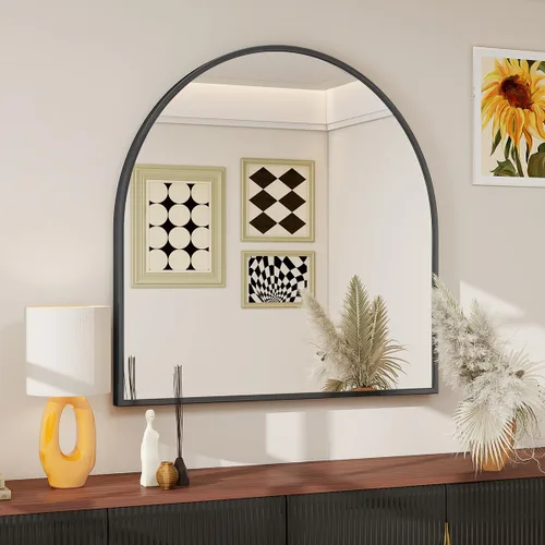 Miniatura 26 de BEAUTYPEAK Espejo de baño de arco de 20 x 30 pulgadas, espejo de pared con marco de metal para dormitorio, entrada, sala de estar, plateado Plata
