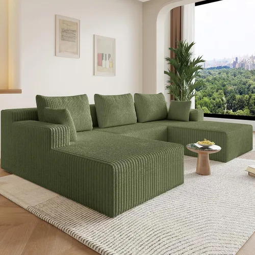 Miniatura 20 de Sofá modular Cloud de 95 pulgadas con otomana, moderno sofá nube en forma de U con asiento profundo, cómodo sofá de pana de 3 plazas, sofá de espuma