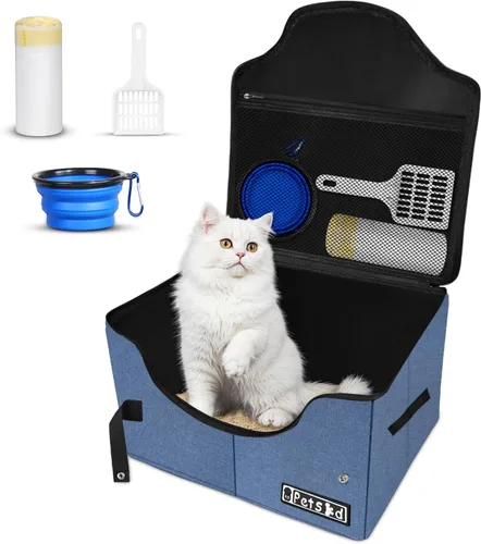 Miniatura 13 de Petskd High Sides - Caja de arena portátil de viaje para gatos con tapa y 10 bolsas de revestimiento, peso ligero y a prueba de fugas para viajes