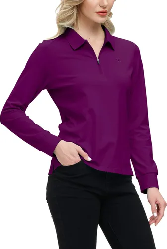Miniatura 22 de JINSHI Polo de golf para mujer, de manga larga, con cremallera, deportiva, de secado rápido, atlética, casual, ajustada
