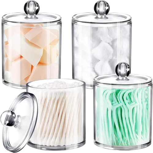 Miniatura 9 de SheeChung juego de dispensador de cotonetes - frascos de boticario de baño de plástico acrílico transparente para bolas de algodón, hisopos