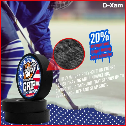Miniatura 7 de D-Xam Cinta de agarre negra de hockey, 2 rollos de cinta deportiva deportiva de 1 pulgada, cinta de tela multiusos para mangos de palo de lacrosse