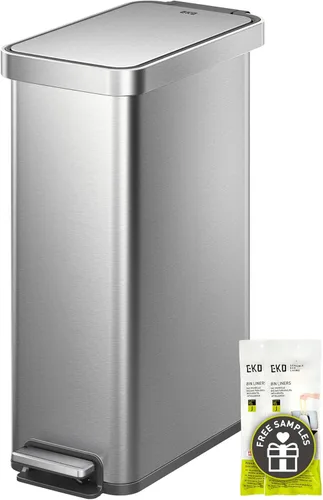 EKO Hudson Slim - Cubo de basura para cocina de 50L/13.2 galones con tapa, cubo de basura de acero inoxidable con pedal para cocina o hogar, cubo de