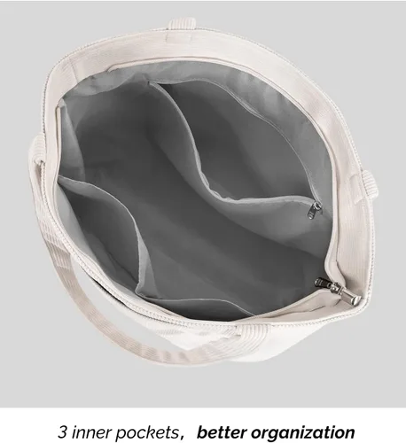 Miniatura 4 de Prite Bolsa de pana para mujer, bolsa de hombro grande con cremallera y bolsillos para la universidad, escuela, trabajo, viajes, compras
