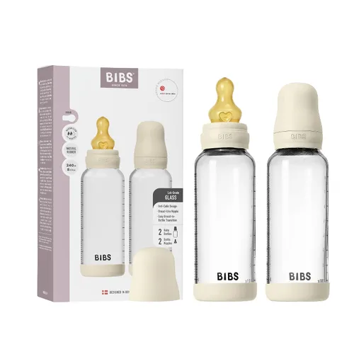 Miniatura 17 de BIBS Biberón de vidrio para bebé. Anticólico. Tetilla de látex de goma natural redonda. Respalda la lactancia natural, Juego completo - 225 ml, Azul