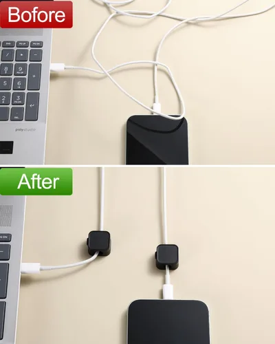 Miniatura 6 de Paquete de 16 organizadores de cables, clips magnéticos para debajo del escritorio, soporte de cables adhesivo fuerte, organizador de cables