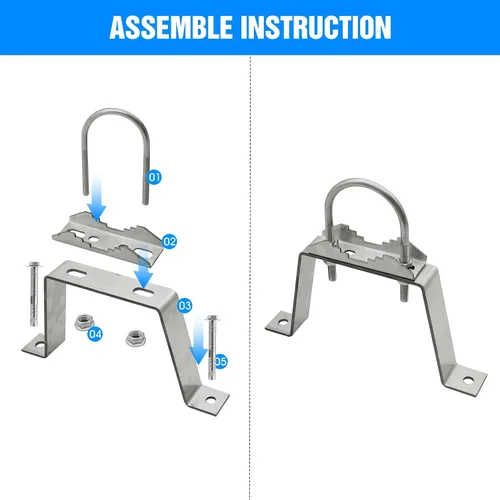 Miniatura 5 de Paquete de 2 soportes de pared para antena de 4 pulgadas, kit de accesorios de abrazadera de mástil de antena de alta resistencia con 2 soportes