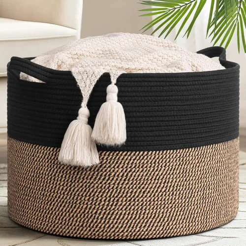 Miniatura 26 de Goodpick Cesta de manta de 65 litros, 19.7 x 12.6 pulgadas, cesta de cuerda de algodón, para sala de estar, organizadores de juguetes