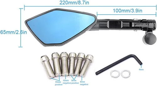 Miniatura 3 de Espejos laterales de motocicleta CNC laterales de 0.394 pulgadas universales para Benelli TRK 251/502/502X/302 TRK251 TRK502 TRK502X espejos Negro