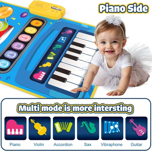 Miniatura 2 de Juguetes para bebés para niños de 1 año, niño niña, 2 en 1 alfombra musical de piano y tambor para niños pequeños de 1 a 3, alfombra de aprendizaje