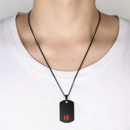 Miniatura 3 de Collar de alerta médica, etiqueta grabada con láser, grabado personalizado, etiqueta de identificación de acero inoxidable, colgante para hombres