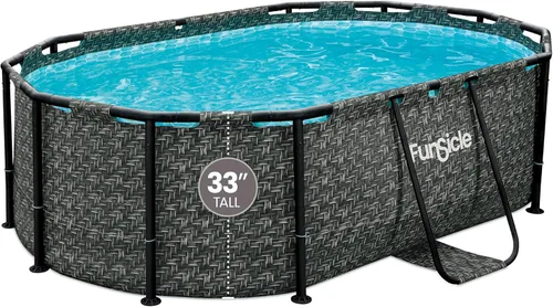 Funsicle Oval Oasis Designer - Piscina sobre el suelo de 9 pies 10 pulgadas x 6 pies 7 pulgadas x 33 pulgadas, con bomba de filtro FiltraBoost de