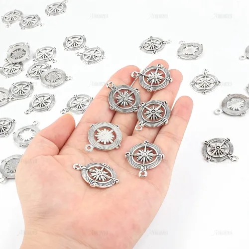 Miniatura 3 de AUEAR, Colgantes de brújula, cuentas espaciadoras de aleación para pulseras, collares, joyería, manualidades, bricolaje plateado