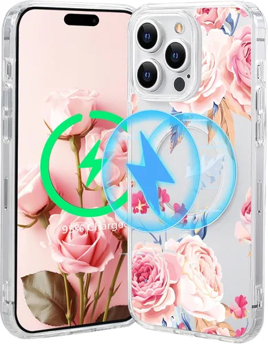 Miniatura 45 de Funda magnética de flores para iPhone 15 [compatible con MagSafe] Bonito patrón floral transparente a prueba de golpes