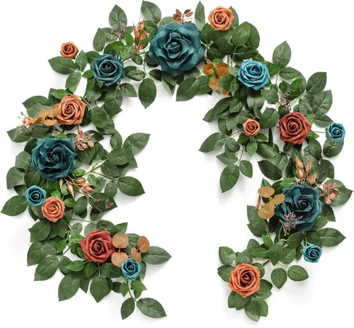Miniatura 9 de Ling's Moment - Guirnalda de Flores Artificiales de 5 Pies de Borgoña, Guirnalda Floral de Rosa Marrón, Flores de Arco, Vid para Decoración de Fondo