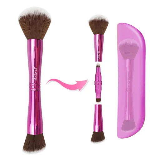Jilier Juego de brochas de maquillaje 4 en 1 con soporte para brochas de maquillaje de viaje, brochas de maquillaje de viaje con estuche, brochas de