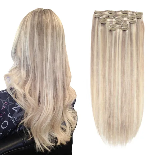 Miniatura 21 de XDhair Extensiones de cabello humano Remy con pinzas, color marrón medio #4, mezclado con rubio caramelo #27, 3.53 oz, 6