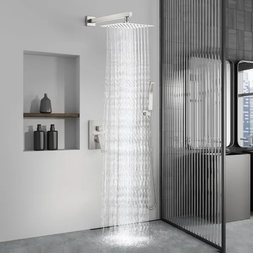 Miniatura 2 de Aolemi Sistema de ducha tipo lluvia de 12 pulgadas, cabezal de ducha cepillado Nikcel Combo Set con ducha de mano válvula de montaje en pared grifo