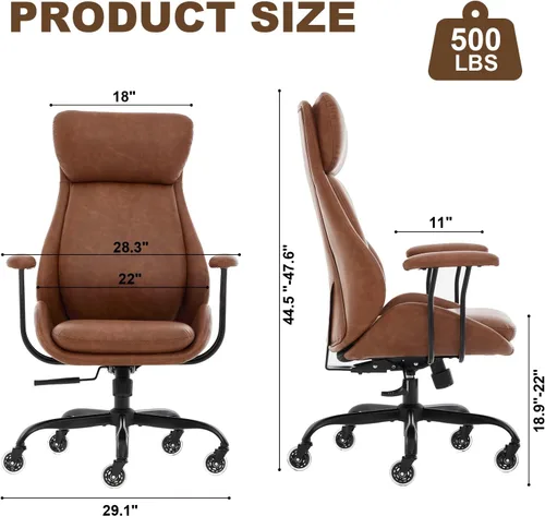 Miniatura 2 de E-Motie Silla de oficina, silla de escritorio de cuero con ruedas de goma, silla ergonómica para computadora de 500 libras con soporte lumbar, silla