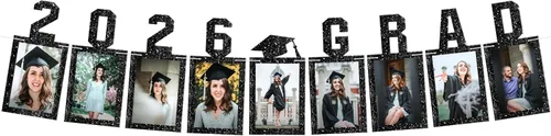 Miniatura 3 de KatchOn, Cartel de fotos de graduación negro 2026 – Grande, 10 pies Banner de graduación Clase de 2026 personalizado Decoraciones de graduación