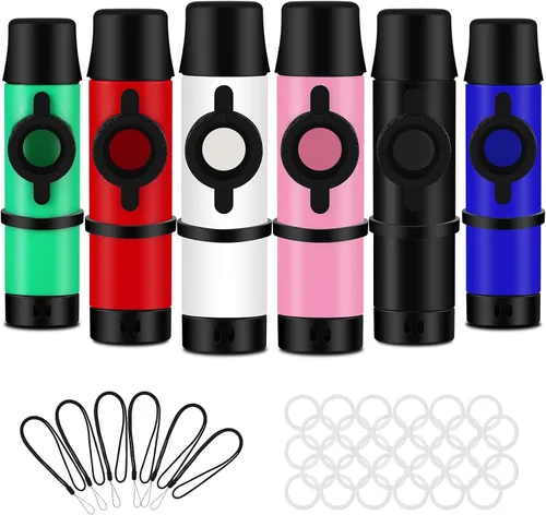 RANMING Paquete de 6 coloridos kazoos de plástico para fiestas, suministros para adultos, varios colores (rojo, verde, rosa, blanco, negro, azul)
