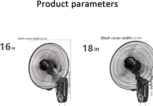 Miniatura 7 de Ventilador industrial oscilante ajustable de montaje en pared, 5 aspas ajustables de 3 velocidades, alta velocidad/negro/resistente, para Mecánica