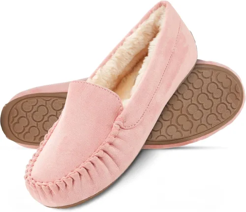 Miniatura 14 de Floopi Pantuflas para mujer, forro de piel sintética suave con espuma viscoelástica acogedora, pantuflas de casa para mujer con suela antideslizante